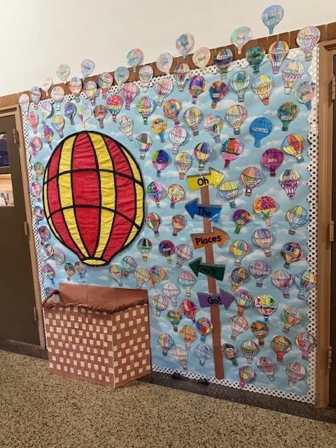 Hot air balloon bulletin board display — Oh the Places You'll Go