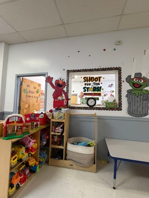 Wantagh classroom with Elmo and Oscar the Grouch decorations